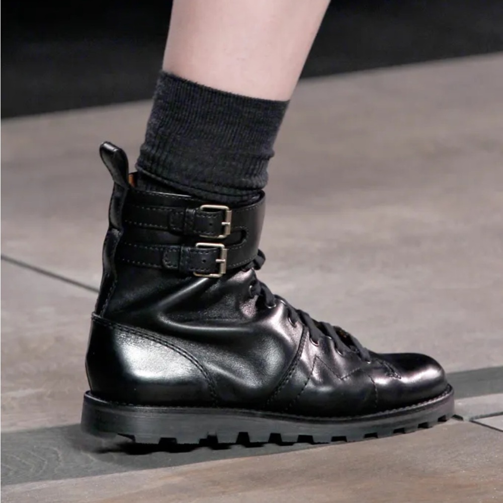 Marc Jacobs Black Leather Combat Boots with Buckles